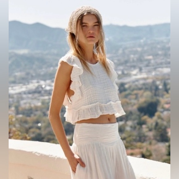 Free People Augusta Gauze Ruffle Crop Tank - Picture 2 of 6